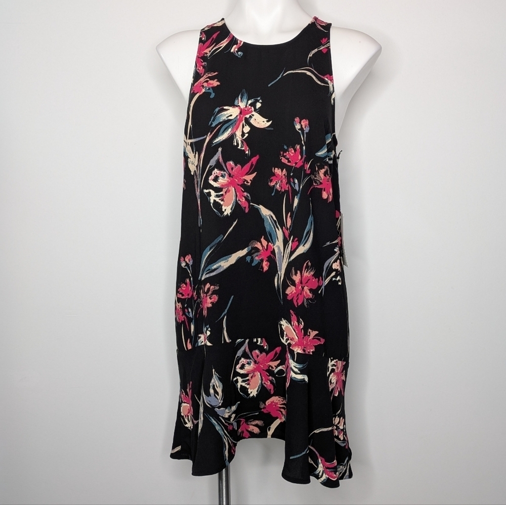 NWT Leith Black Red Floral Sleeveless Dress S